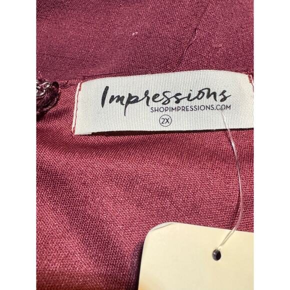Impressions by Love Stitch Mini Dress Womens 2X Burgundy Ruffle Boho Cottagecore - Picture 7 of 11